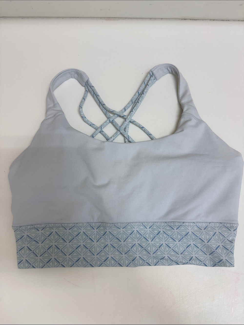Southern Tides Light Blue Strappy Sports Bralette with Patterned Band